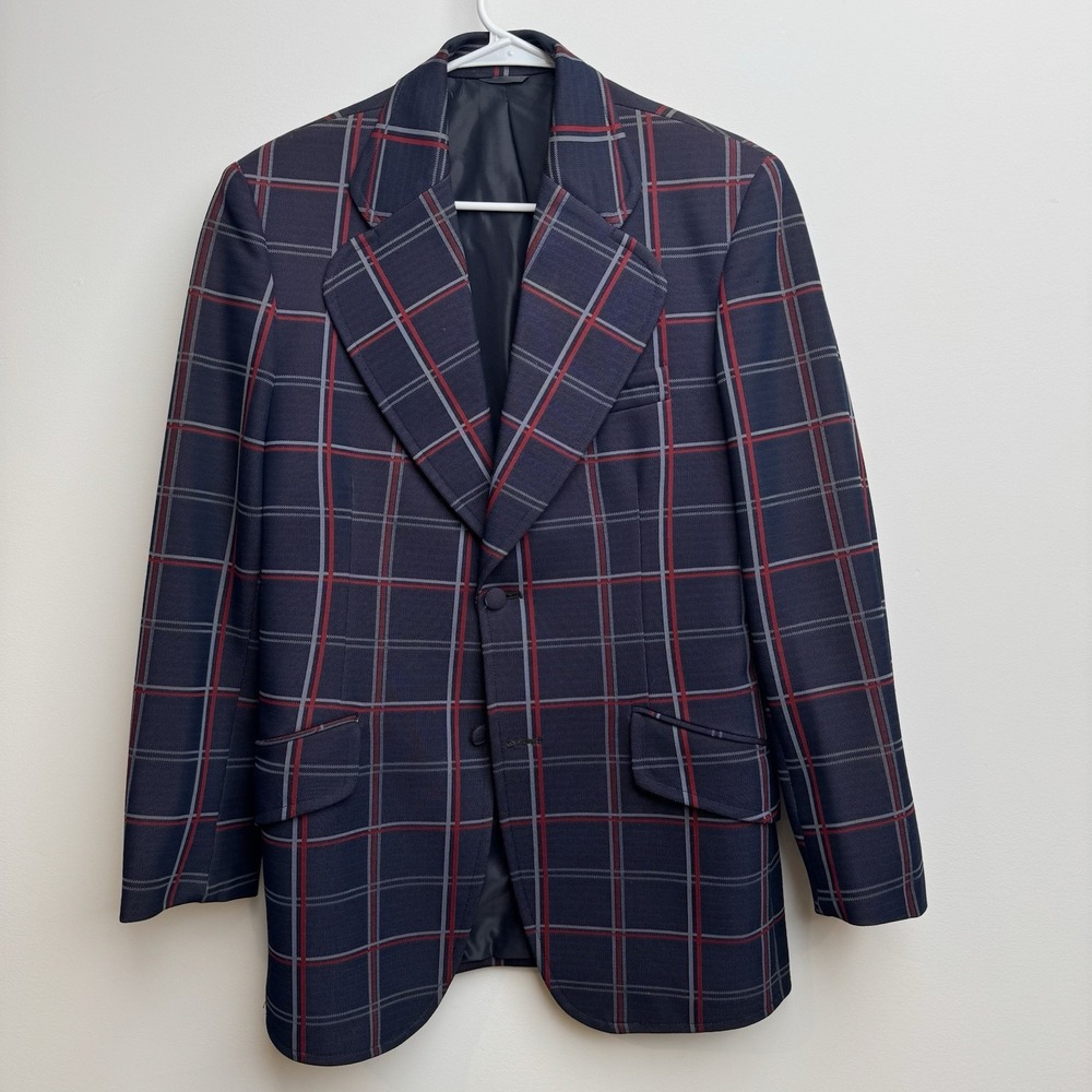 Vintage 60s 70s Alexandre England Crimplene Plaid Blazer Sport Coat Mens 40R Mod